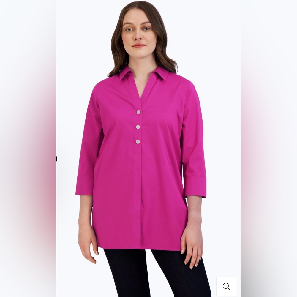 FOXCROFT Pamela Non Iron Stretch Tunic Top Shirt Blouse Azalea Pink Button Down